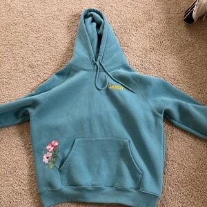 Teal dandy Hoodie with Floral Embroidery